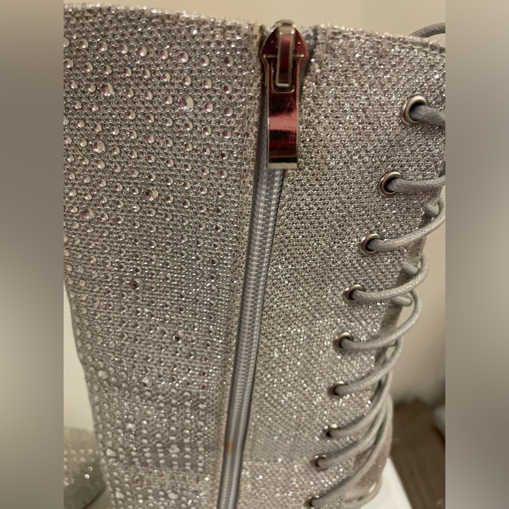 Silver Rhinestone LaceUp Booties - Picture 3 of 9